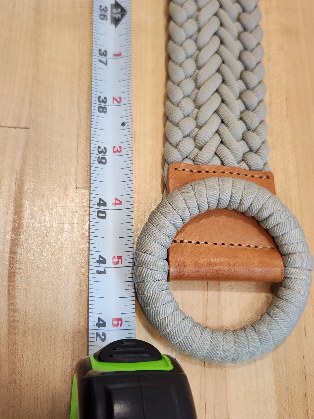 J.Crew Grey Woven Braided Cord Belt S/M Tan Leather Trim Round Buckle Boho